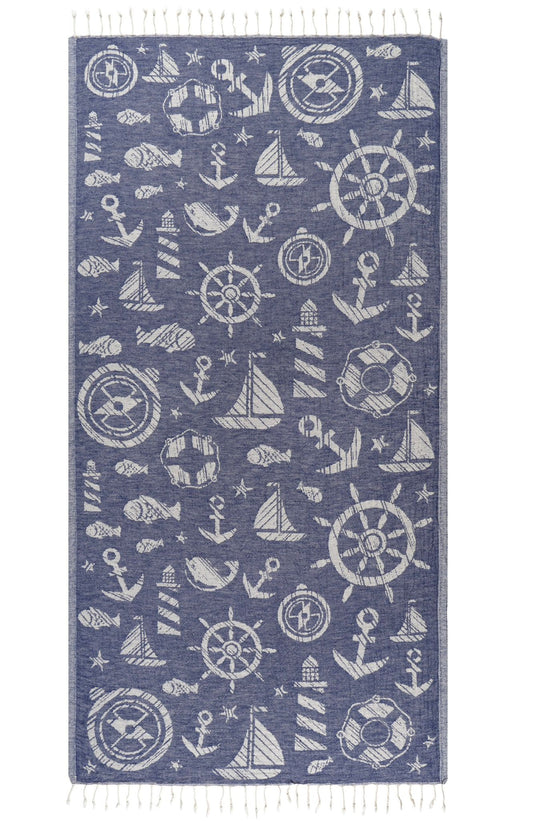 Captain Turkish Cotton Peshtemal Beach Towel