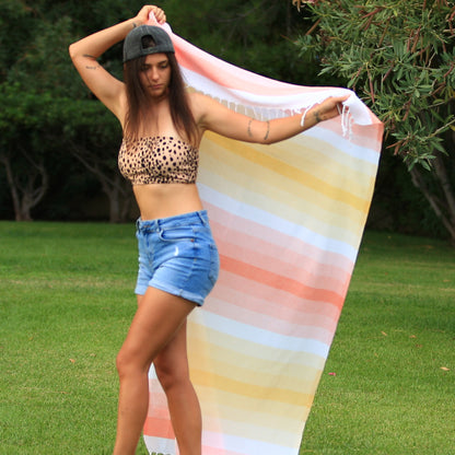 Rainbow Turkish Cotton Peshtemal Beach Towel