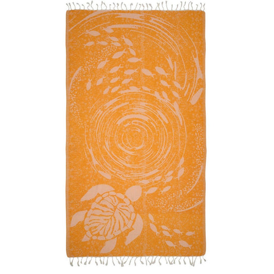 Turtle & Fish Turkish Cotton Peshtemal Beach Towel