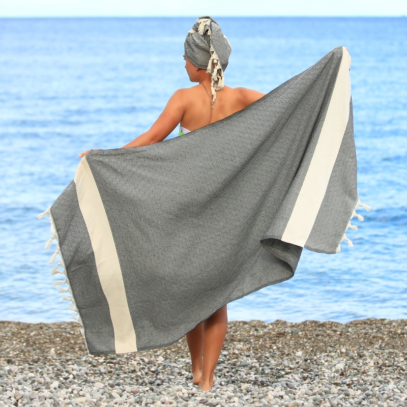 Astrea Turkish Cotton Peshtemal Beach Towel-Black