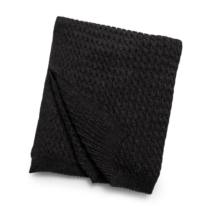 Cable Knit Baby Alpaca Throw-Charcoal