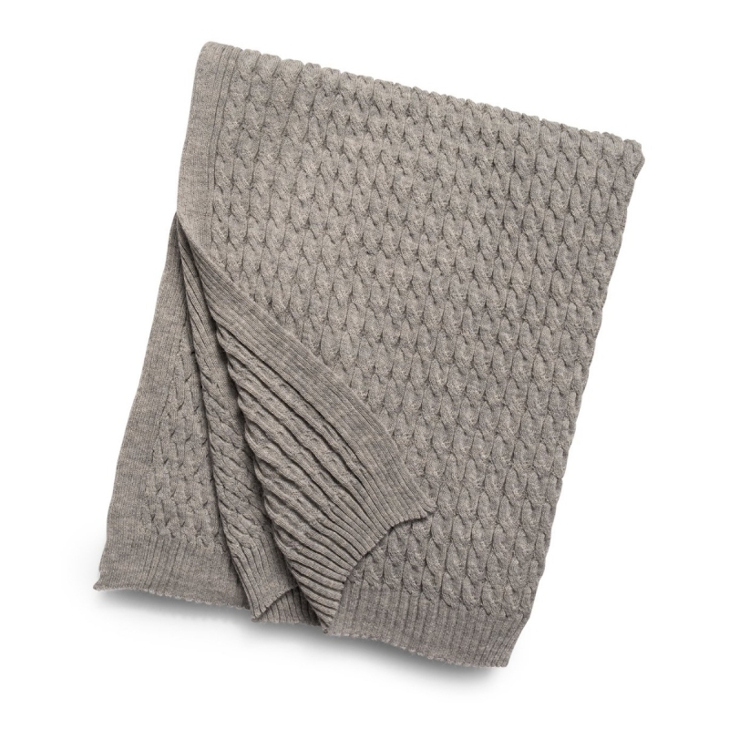 Cable Knit Baby Alpaca Throw-Light Grey