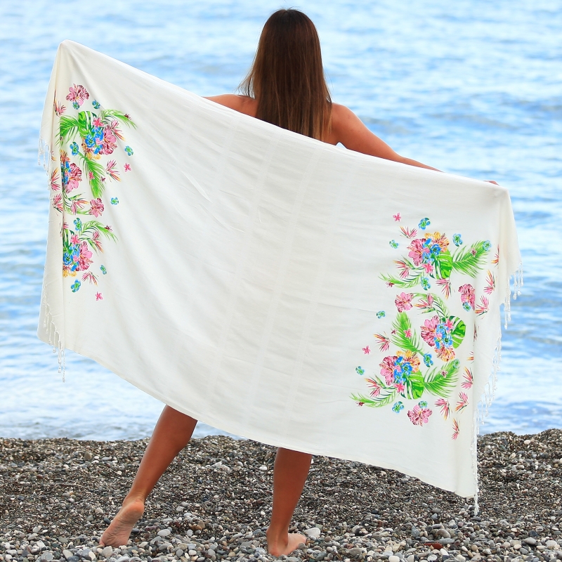 Calypso Printed Viscose Beach Towel-Spring Flowers