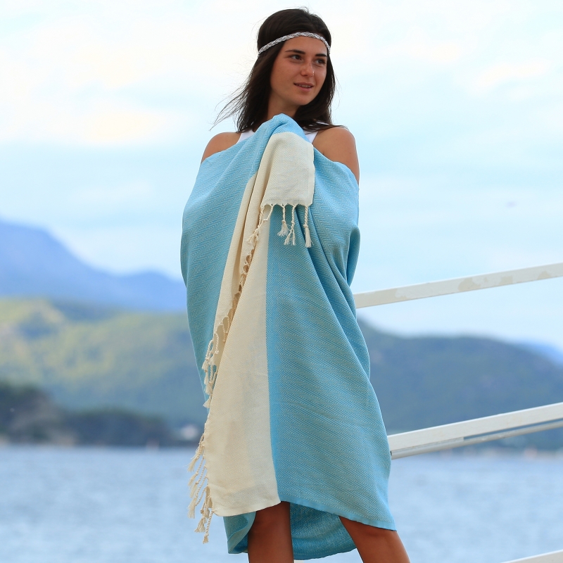 Fulvia Turkish Cotton Peshtemal Beach Towel-Turquoise