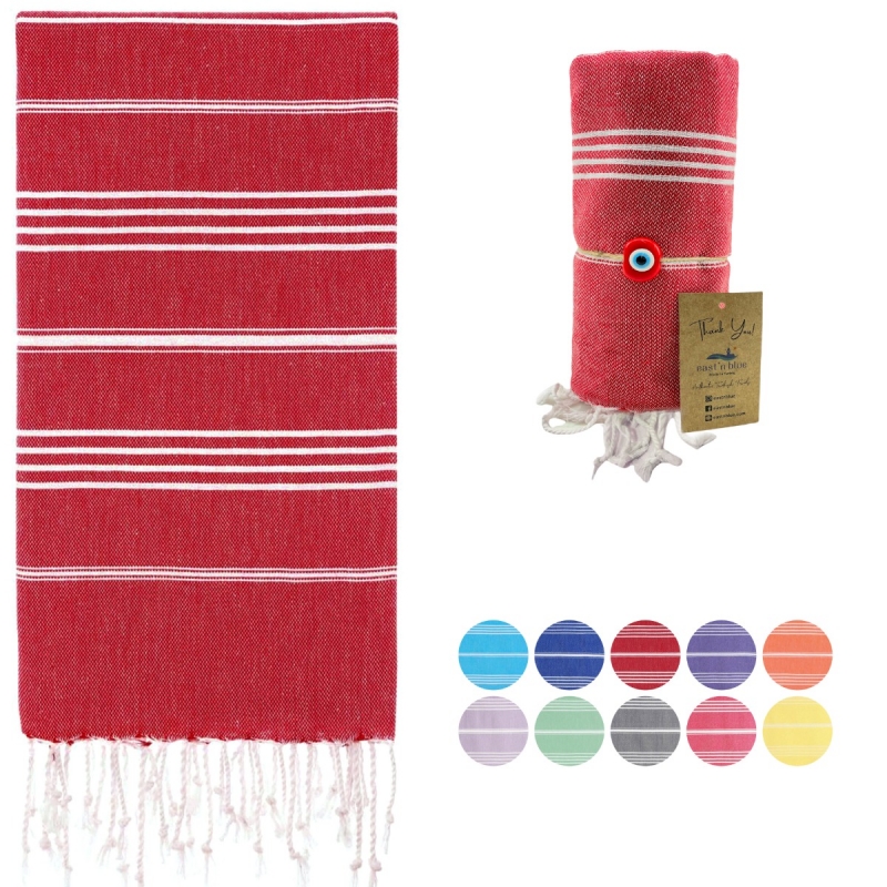 Lina Turkish Cotton Peshtemal Beach Towel-Red