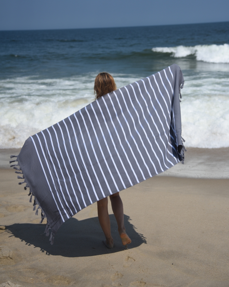 Livia Peshtemal Beach Towel-Dark Grey