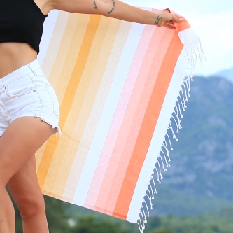 Rainbow Turkish Cotton Peshtemal Beach Towel-Orange